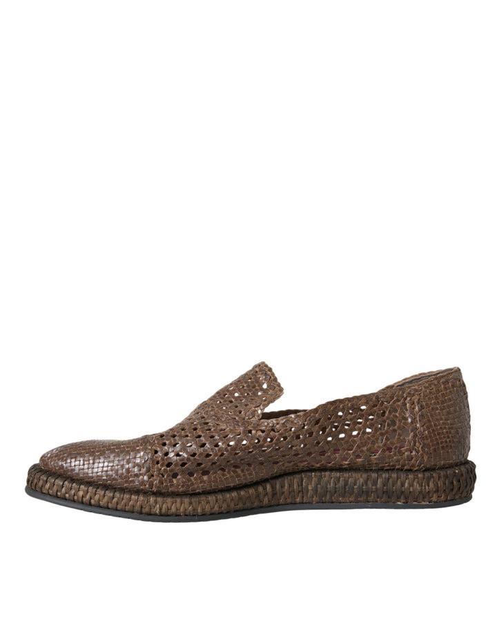 Braun gewebtes Leder Loafers Freizeitschuhe