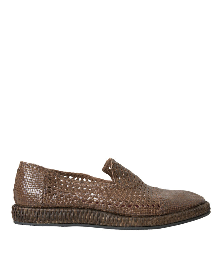 Braun gewebtes Leder Loafers Freizeitschuhe