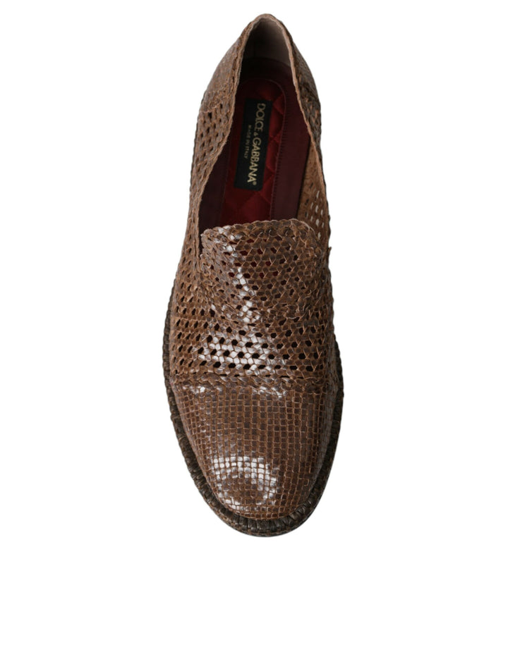 Braun gewebtes Leder Loafers Freizeitschuhe