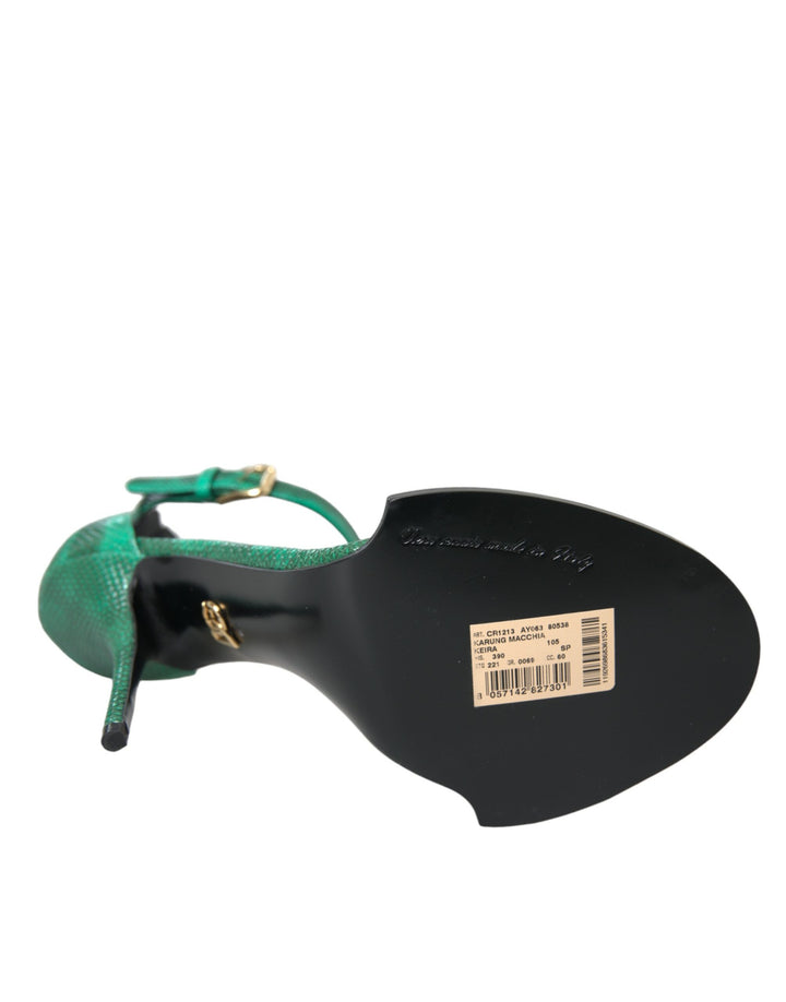 Grüne Exotische Leder Kristall Sandalen Schuhe