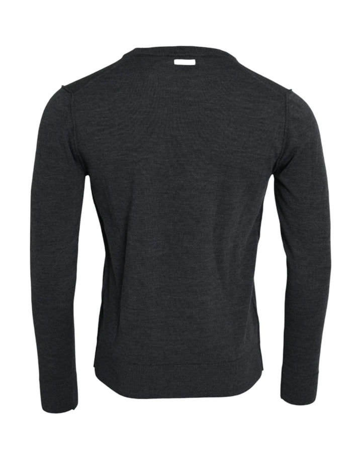 Dunkelgrauer Pullover mit Rundhalsausschnitt aus Wolle
