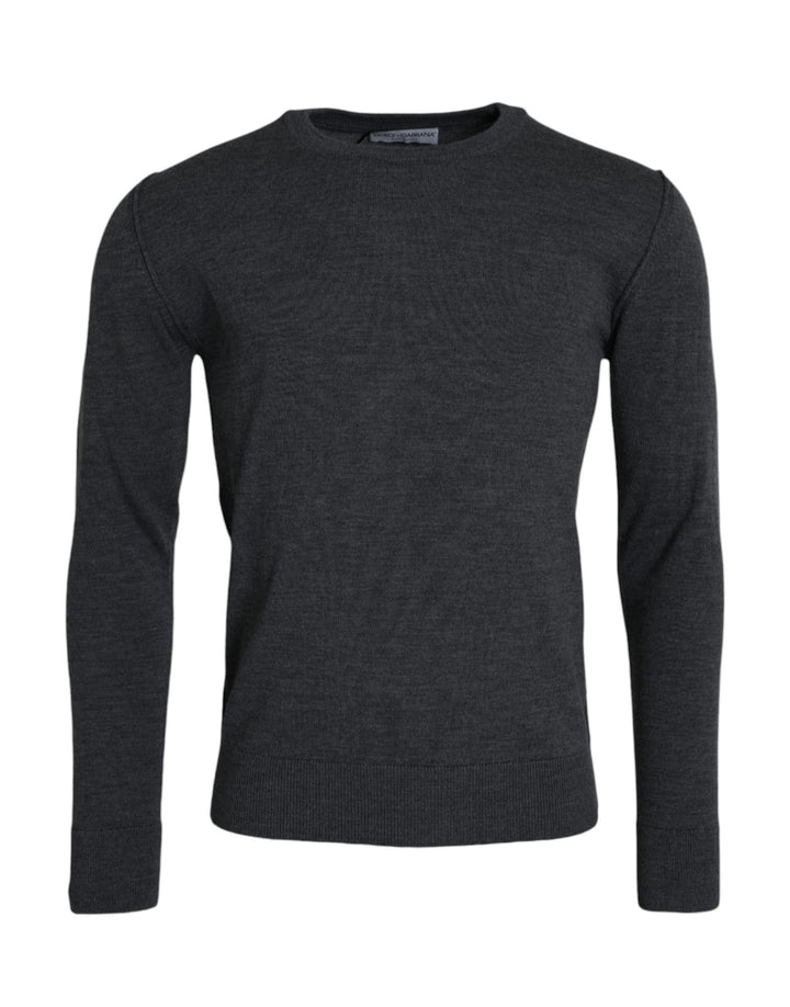 Dunkelgrauer Pullover mit Rundhalsausschnitt aus Wolle