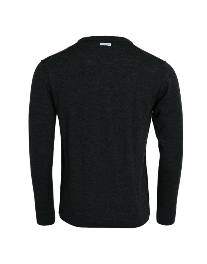 Dunkelgrauer Pullover mit Rundhalsausschnitt aus Wolle