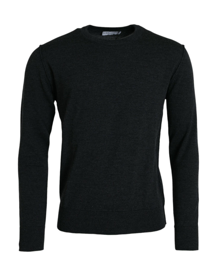 Dunkelgrauer Pullover mit Rundhalsausschnitt aus Wolle