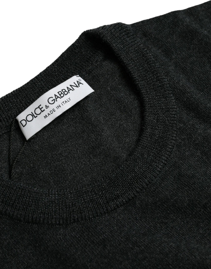 Dunkelgrauer Pullover mit Rundhalsausschnitt aus Wolle