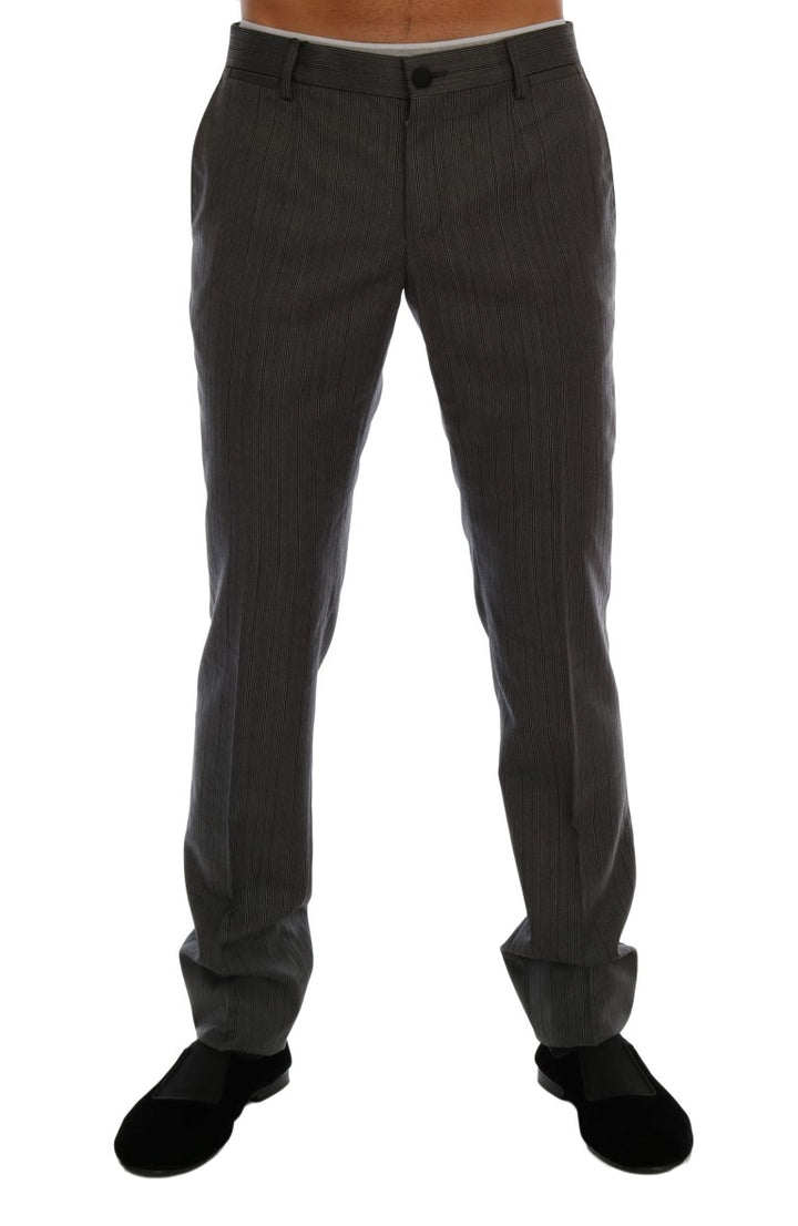 Elegant Grey Striped Wool Formal Trousers