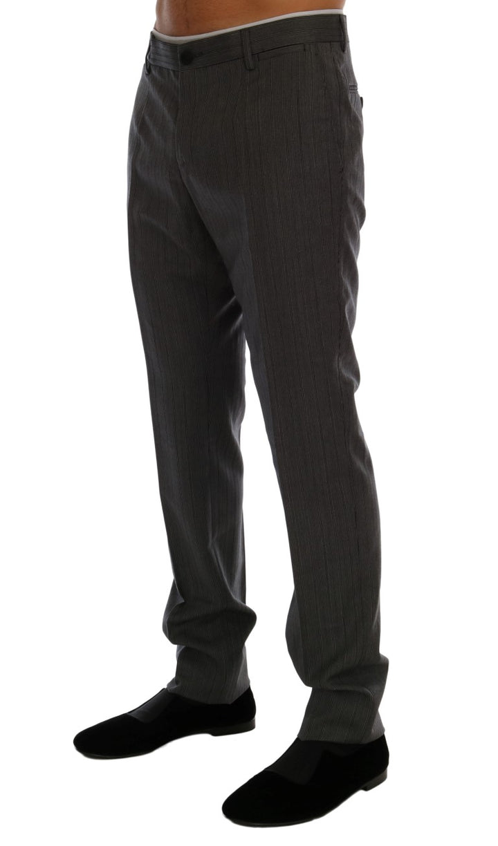 Elegant Grey Striped Wool Formal Trousers