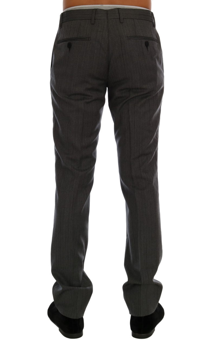 Elegant Grey Striped Wool Formal Trousers