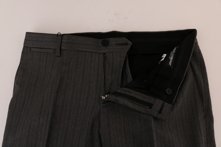 Elegant Grey Striped Wool Formal Trousers