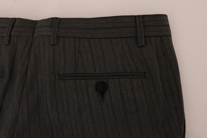 Elegant Grey Striped Wool Formal Trousers