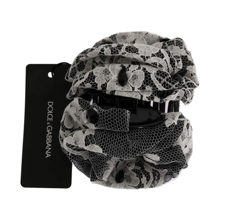 Schwarz Weiß Floral Spitze Kristall Haarspange