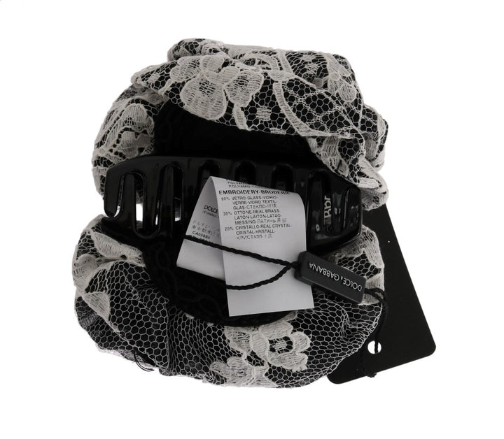 Schwarz Weiß Floral Spitze Kristall Haarspange