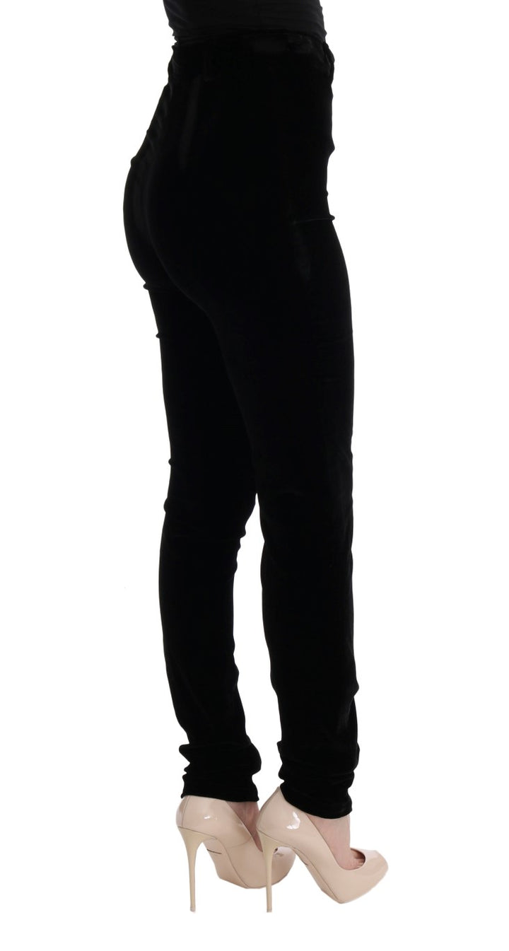 Schwarze Slim Fit-Hose aus Samt
