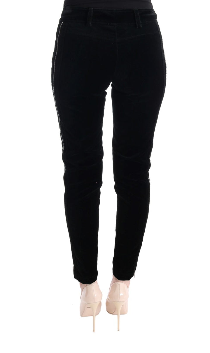 Schwarze Cropped-Hose aus Viskosemischung und Samt