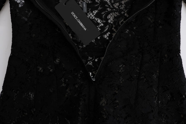 Black dress with floral chamomile lace embroidery