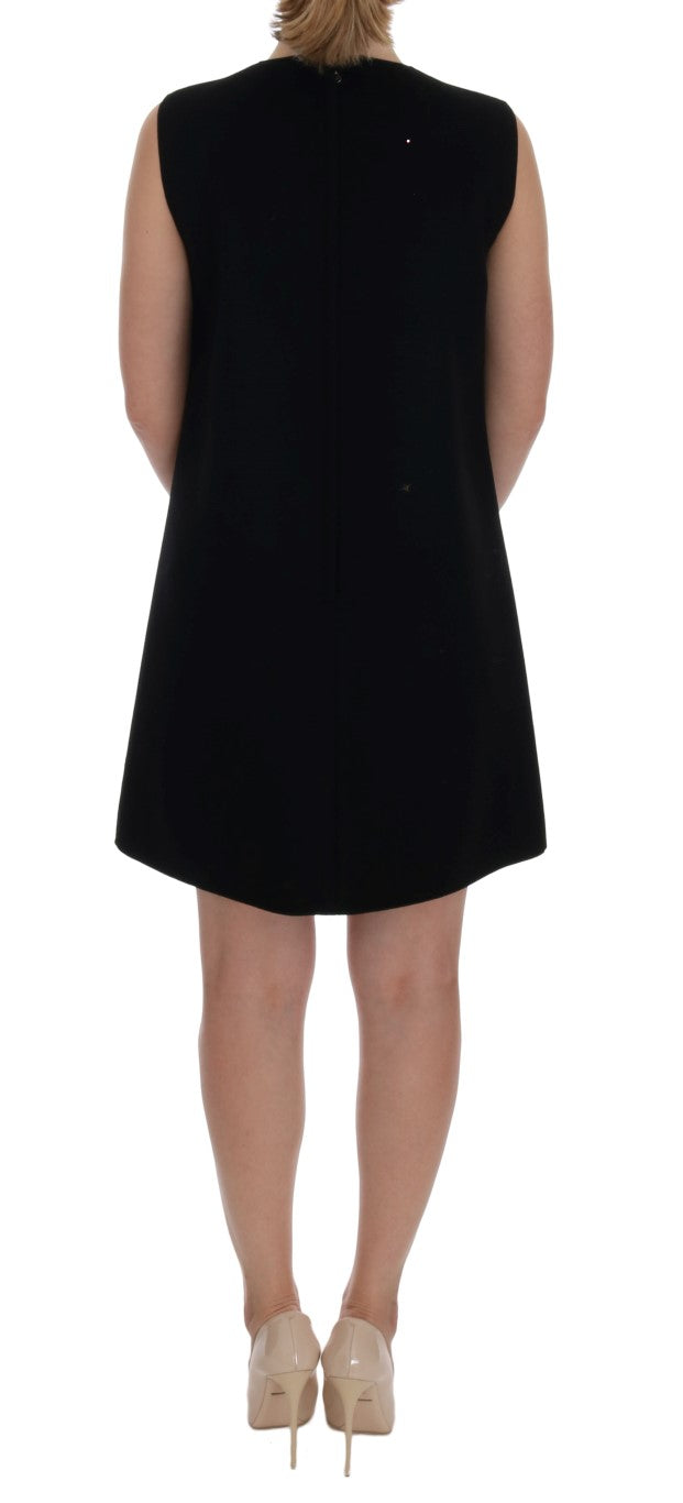 Black wool princess dress with crystal