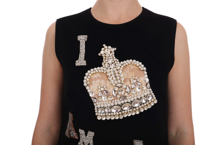 Black wool princess dress with crystal