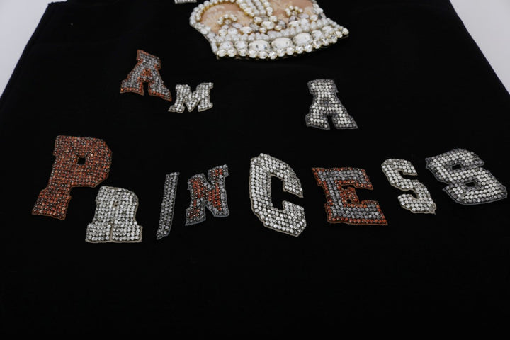 Black wool princess dress with crystal