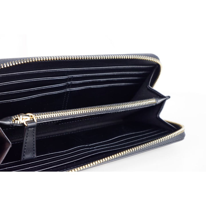 Elegantes Portemonnaie aus schwarzem Leder mit Reißverschluss