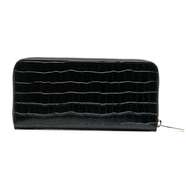 Elegante Brieftasche aus Leder mit Krokoprägung und Metallakzenten