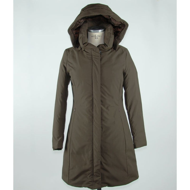 Elegante braune Polyesterjacke mit Kapuze