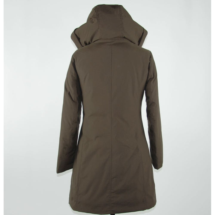 Elegante braune Polyesterjacke mit Kapuze