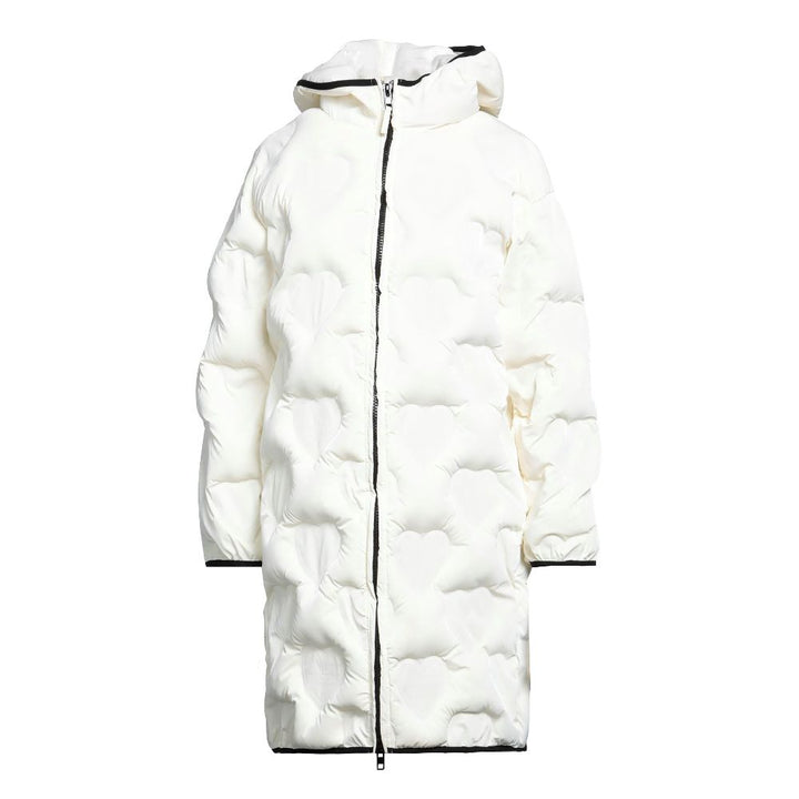 Quilted Heart White Down Jacket with Hood
