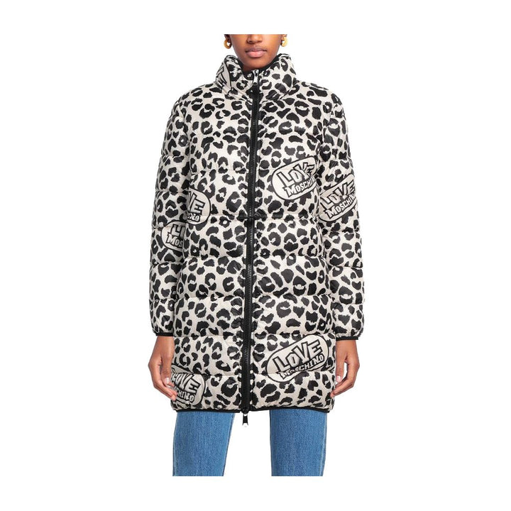 Charming long down jacket with leopard print