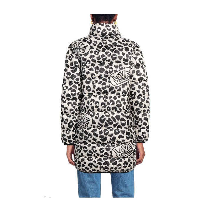 Charming long down jacket with leopard print