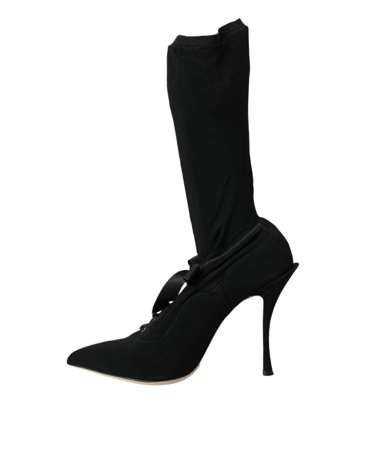 Schwarz Stiletto Heels Mid Calf Stiefel Schuhe