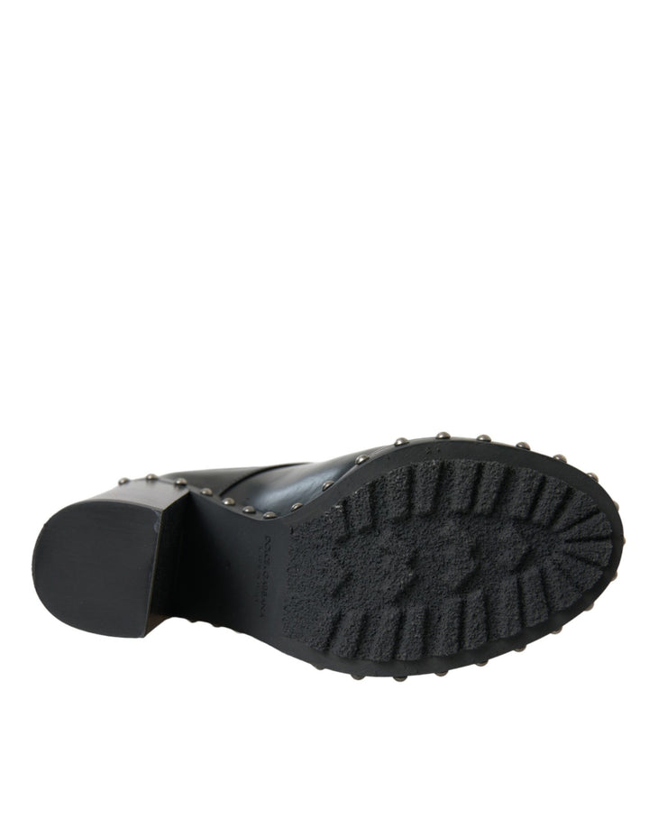 Schwarze Leder Nieten Schnürstiefel Schuhe