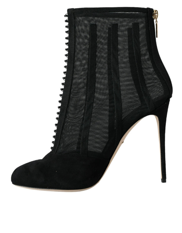 Schwarz Mesh Stiletto Heels Stiefelette Schuhe