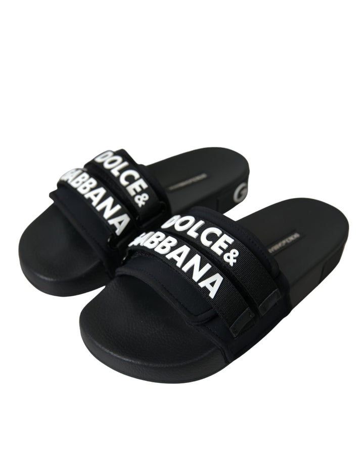 Schwarze Neopren Slides Flats Beachwear Schuhe