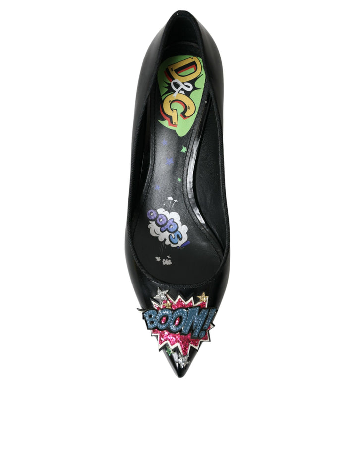 Schwarz Leder BOOM Patch Heels Pumps Schuhe