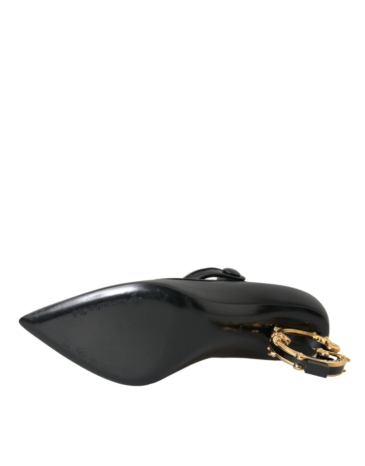 Schwarz Leder Logo Heels Mary Janes Pumps Schuhe