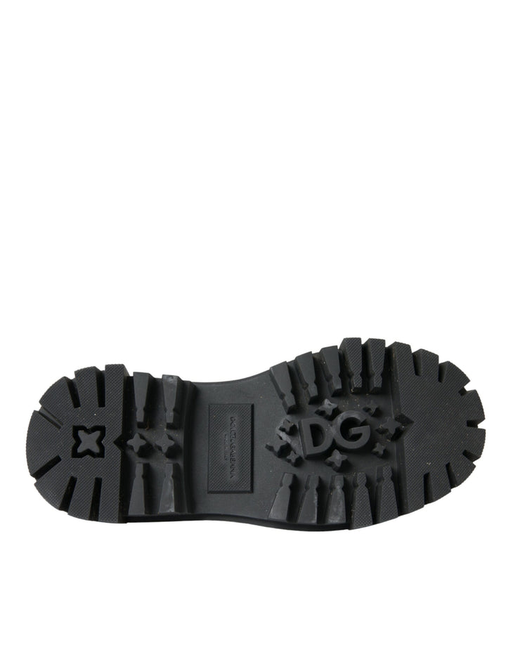 Schwarze Leder Trekking Derby verschönerte Schuhe