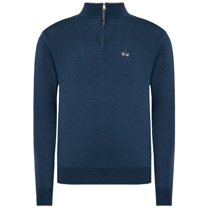 Blauer Wollpullover für Männer mit halbem Reißverschluss