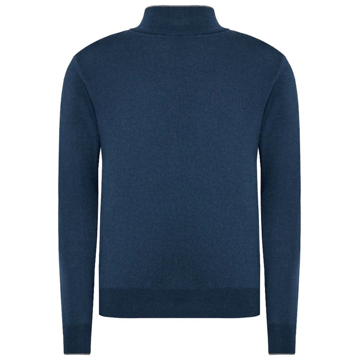 Blauer Wollpullover für Männer mit halbem Reißverschluss