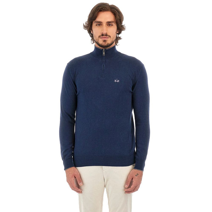 Blauer Wollpullover für Männer mit halbem Reißverschluss