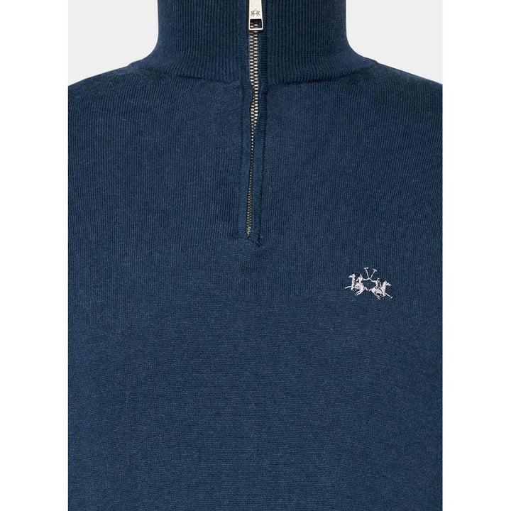 Blauer Wollpullover für Männer mit halbem Reißverschluss