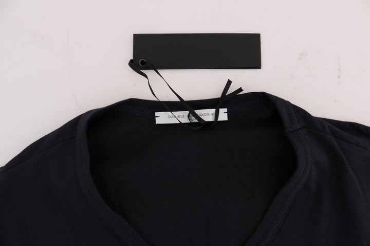 Blaues T-Shirt mit V-Ausschnitt aus Baumwolle
