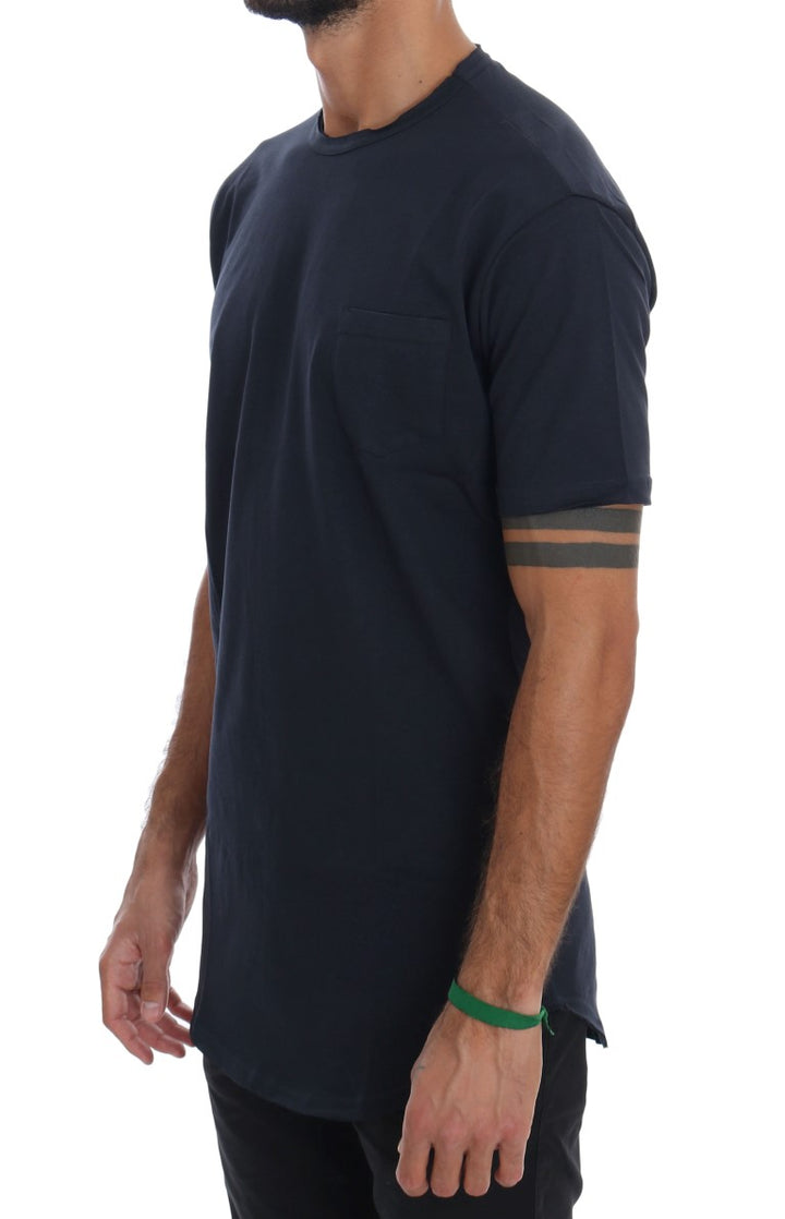 T-Shirt aus blauer Baumwolle mit Rundhalsausschnitt