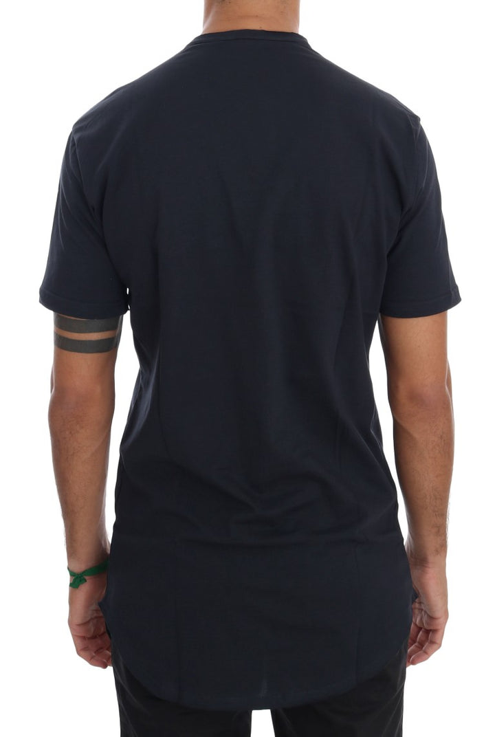 T-Shirt aus blauer Baumwolle mit Rundhalsausschnitt