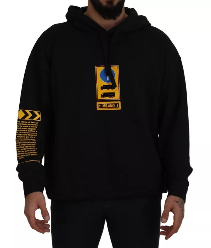 Black cotton logo sweatshirt with hood