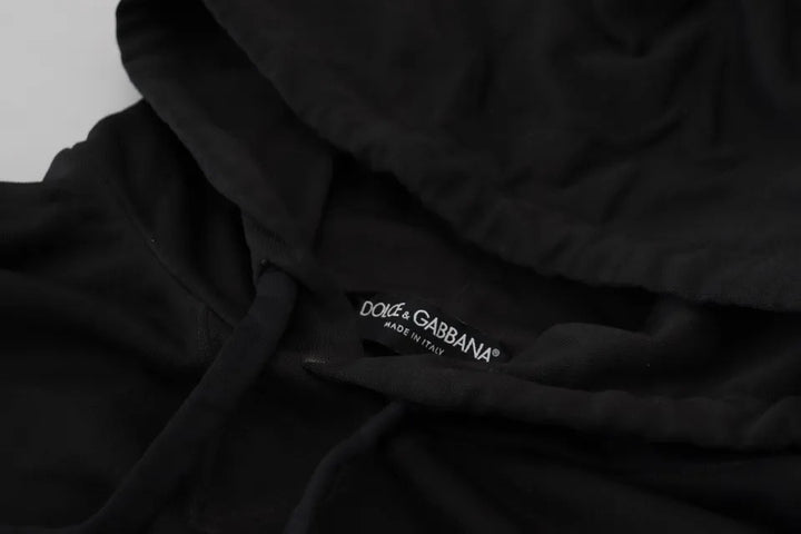 Black cotton logo sweatshirt with hood
