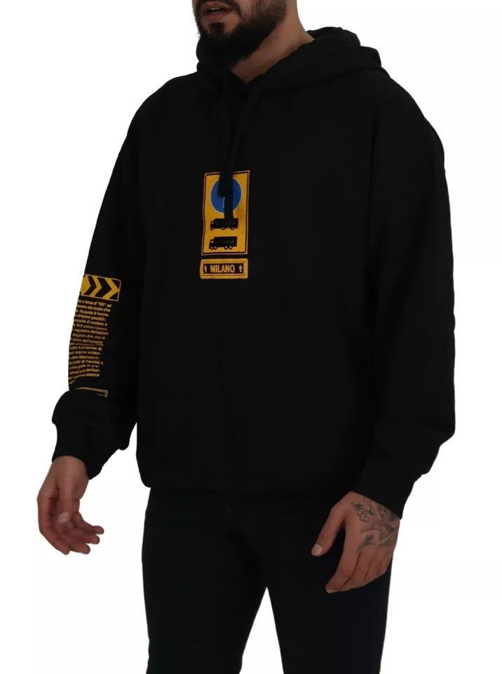 Black cotton logo sweatshirt with hood