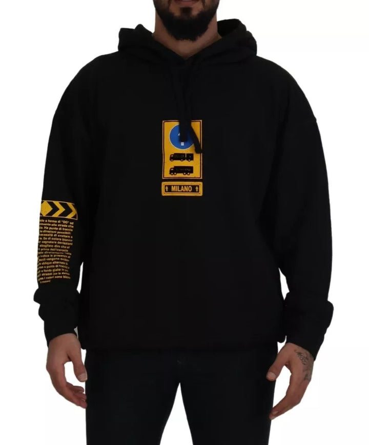 Black cotton logo sweatshirt with hood