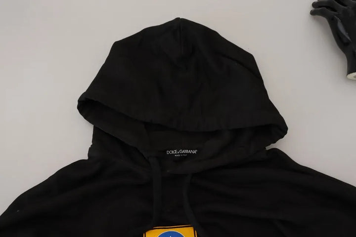 Black cotton logo sweatshirt with hood