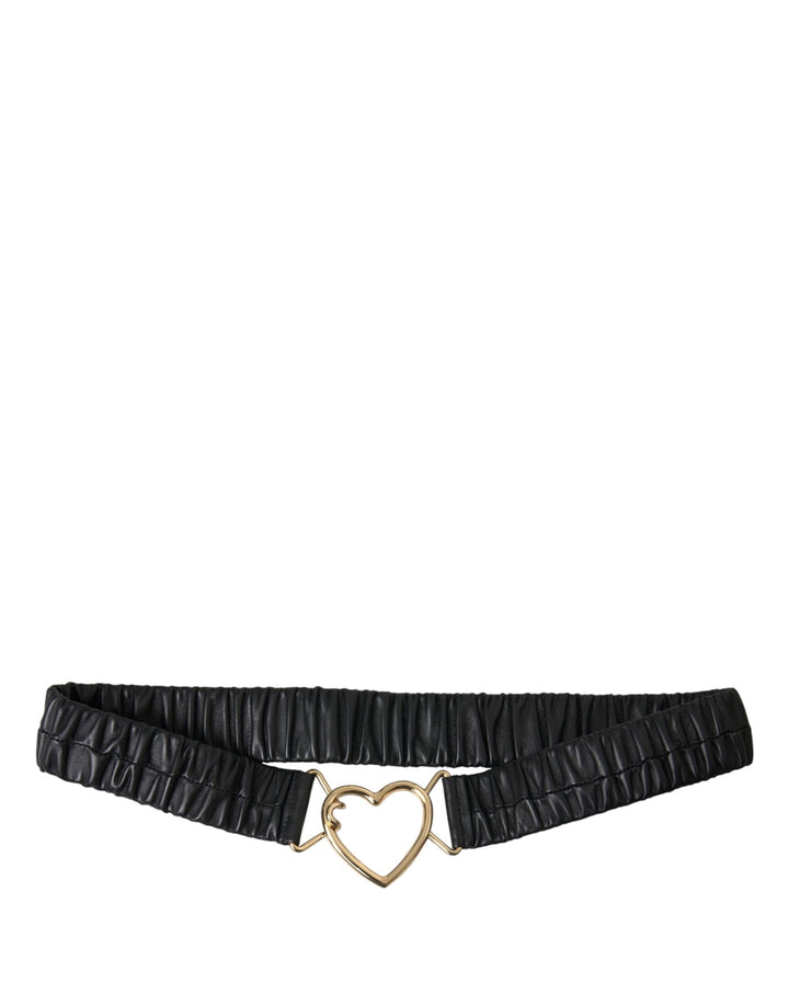 Black leather gold heart metal buckle belt