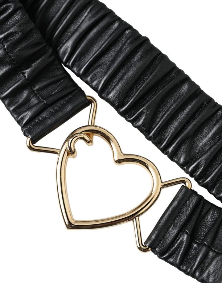Black leather gold heart metal buckle belt